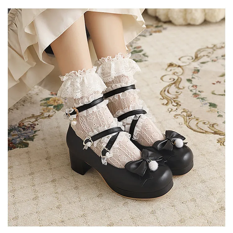 Women's Pumps Mary Janes Shoes with Bowtie Lace