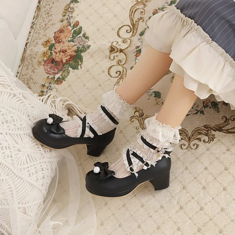 Women's Pumps Mary Janes Shoes with Bowtie Lace