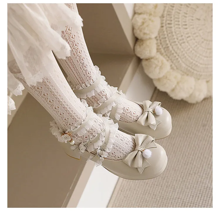 Women's Pumps Mary Janes Shoes with Bowtie Lace
