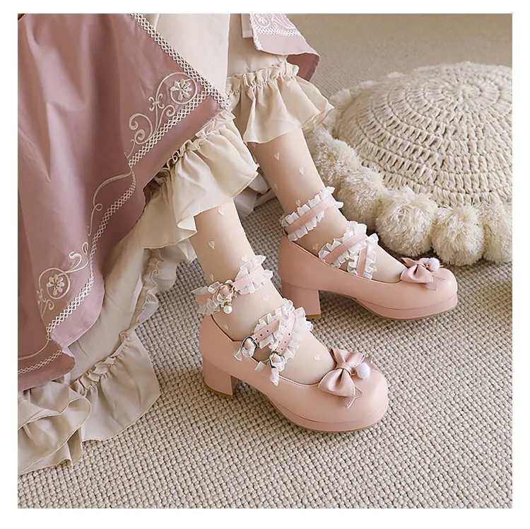 Women's Pumps Mary Janes Shoes with Bowtie Lace