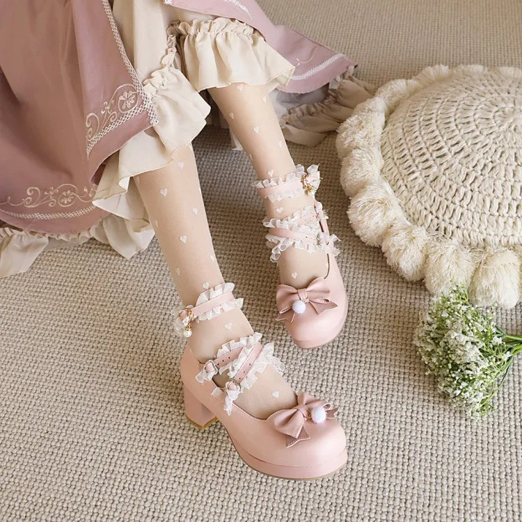 Women's Pumps Mary Janes Shoes with Bowtie Lace