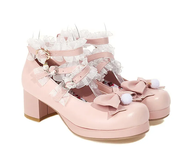 Women's Pumps Mary Janes Shoes with Bowtie Lace