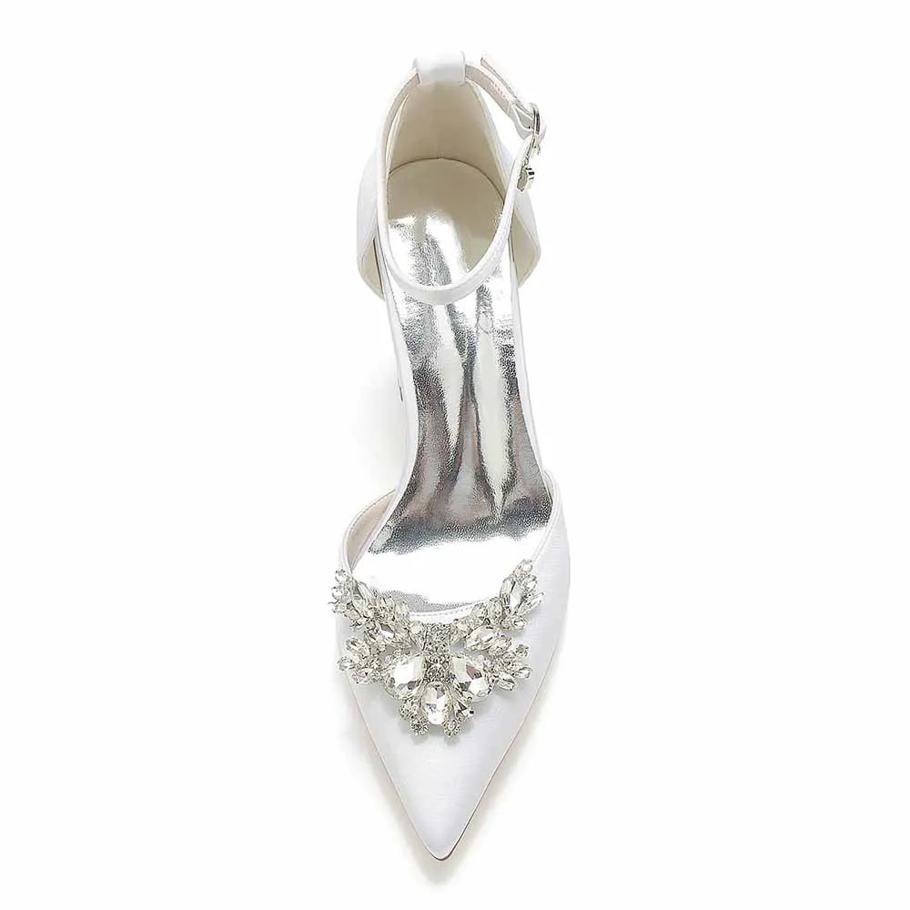 Women's Satin Closed Toe With Rhinestones Chunky Heel High Heels
