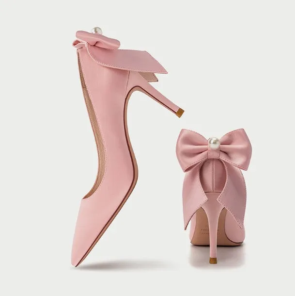 Women's Silk Satin Petite Heels With Bow Tie DS164