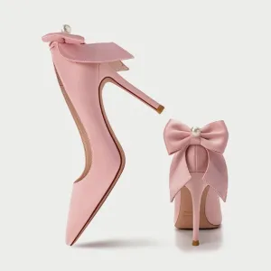 Women's Silk Satin Petite Heels With Bow Tie DS164