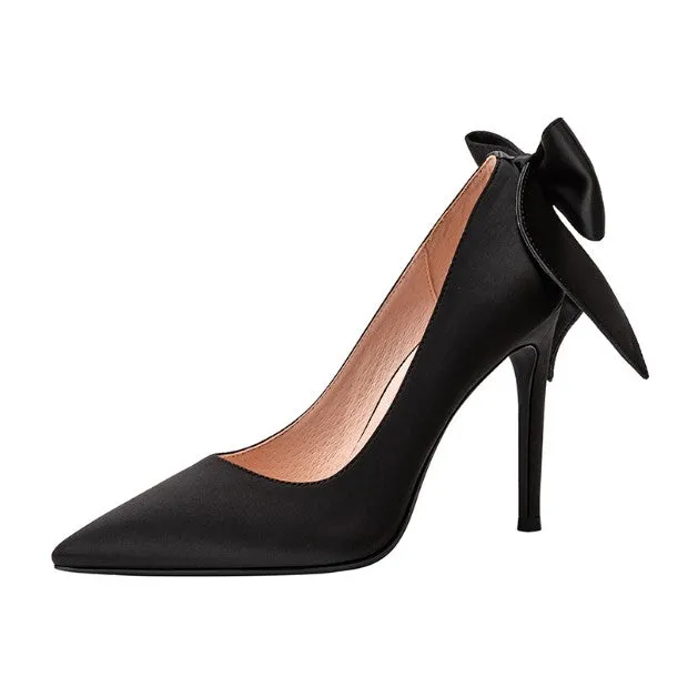 Women's Silk Satin Petite Heels With Bow Tie DS164