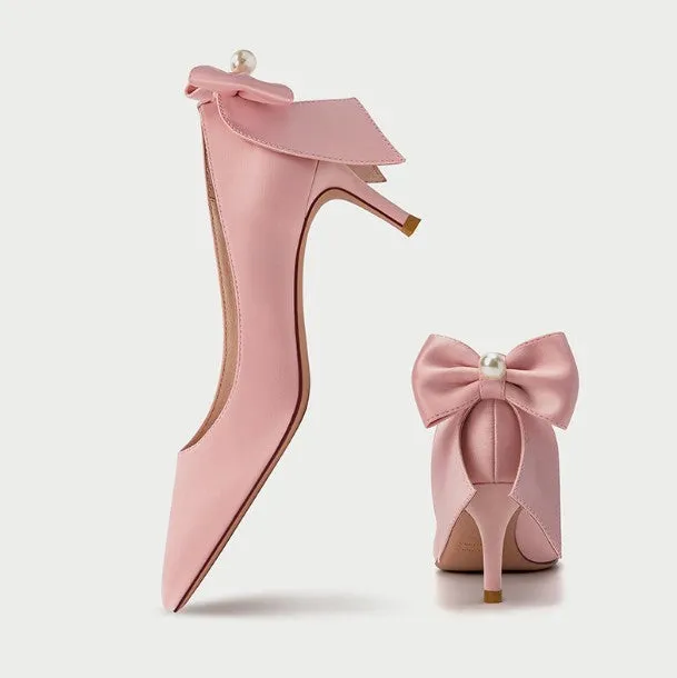 Women's Silk Satin Petite Heels With Bow Tie DS164