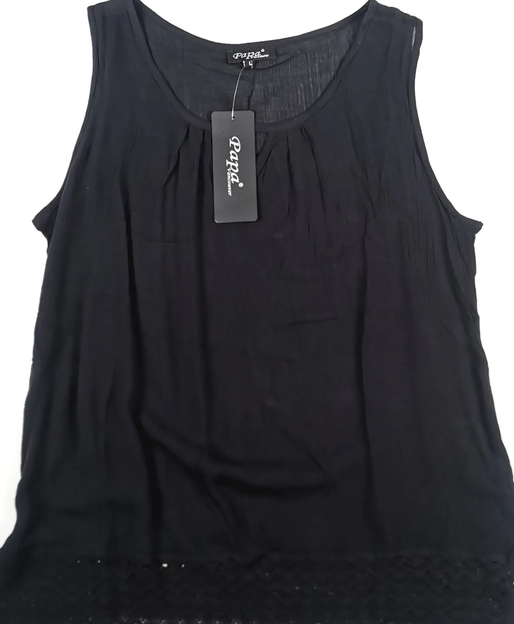WOMENS SIZE LARGE - PAPA VANCOUVER, Soft Gauze, Black Flowy Dress Top NWT B45
