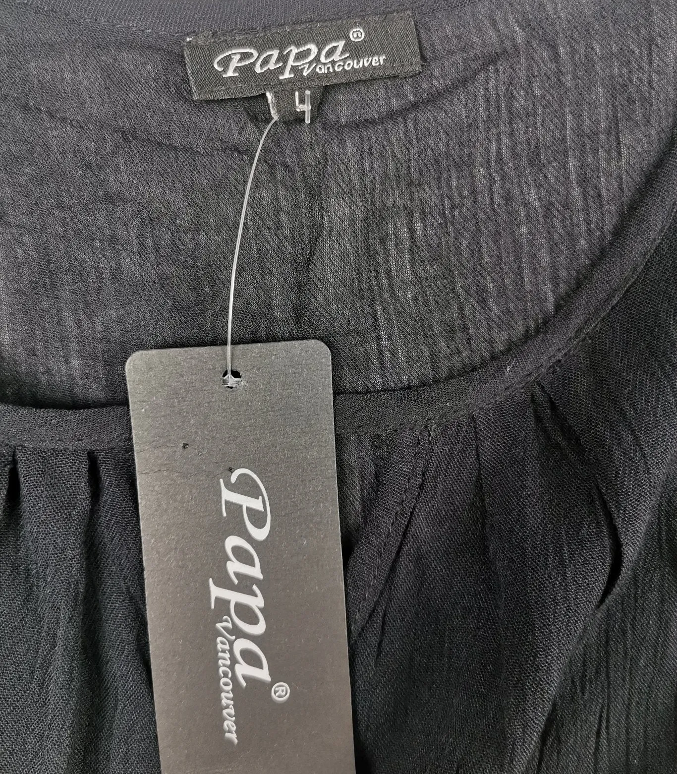 WOMENS SIZE LARGE - PAPA VANCOUVER, Soft Gauze, Black Flowy Dress Top NWT B45