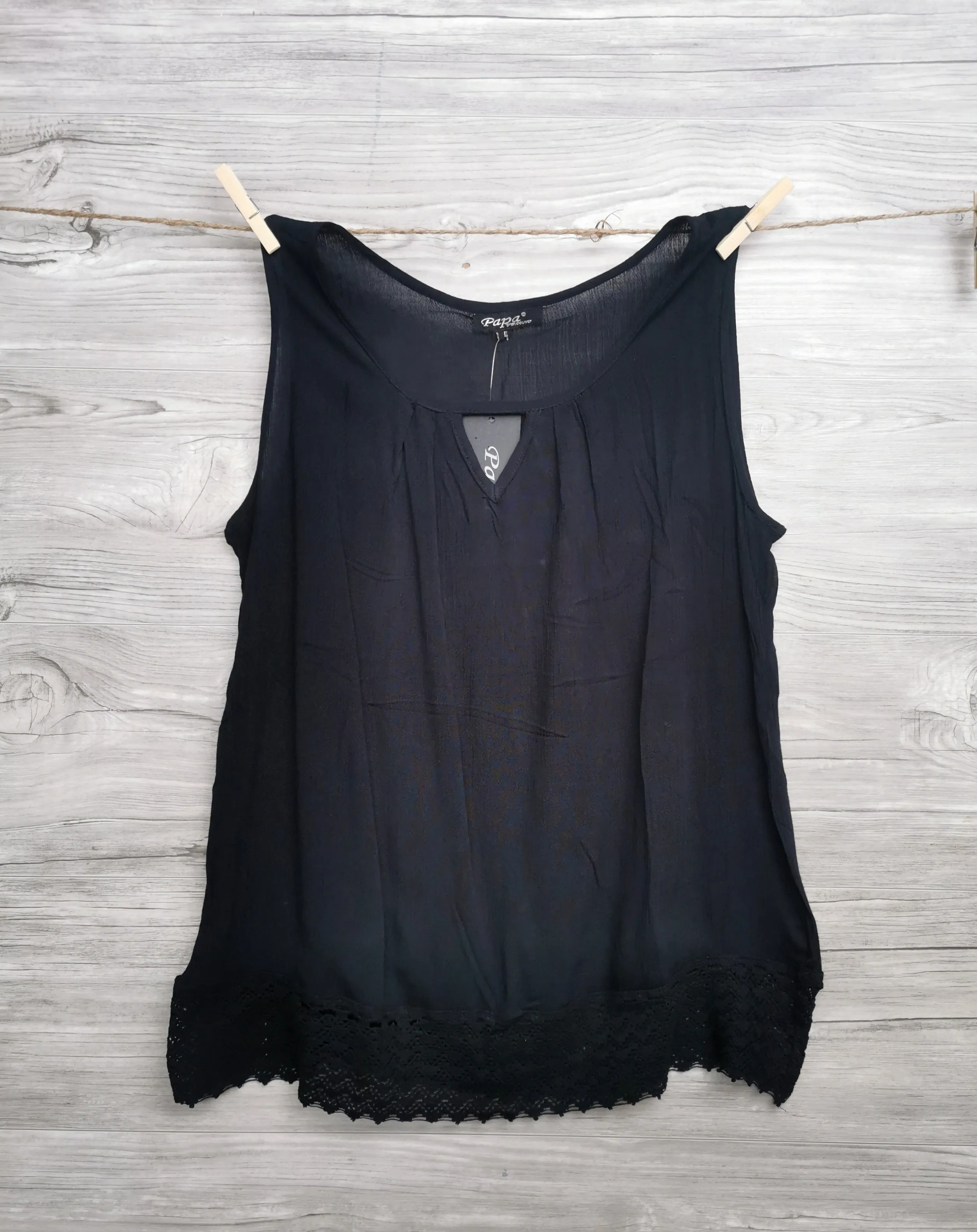 WOMENS SIZE LARGE - PAPA VANCOUVER, Soft Gauze, Black Flowy Dress Top NWT B45