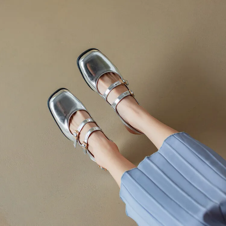 Women's Square Toe Mary Janes Slingbacks Block Heel Sandals