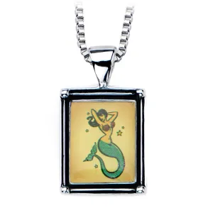 Women's Stainless Steel Necklace with Mermaid Vintage Frame Pendant.