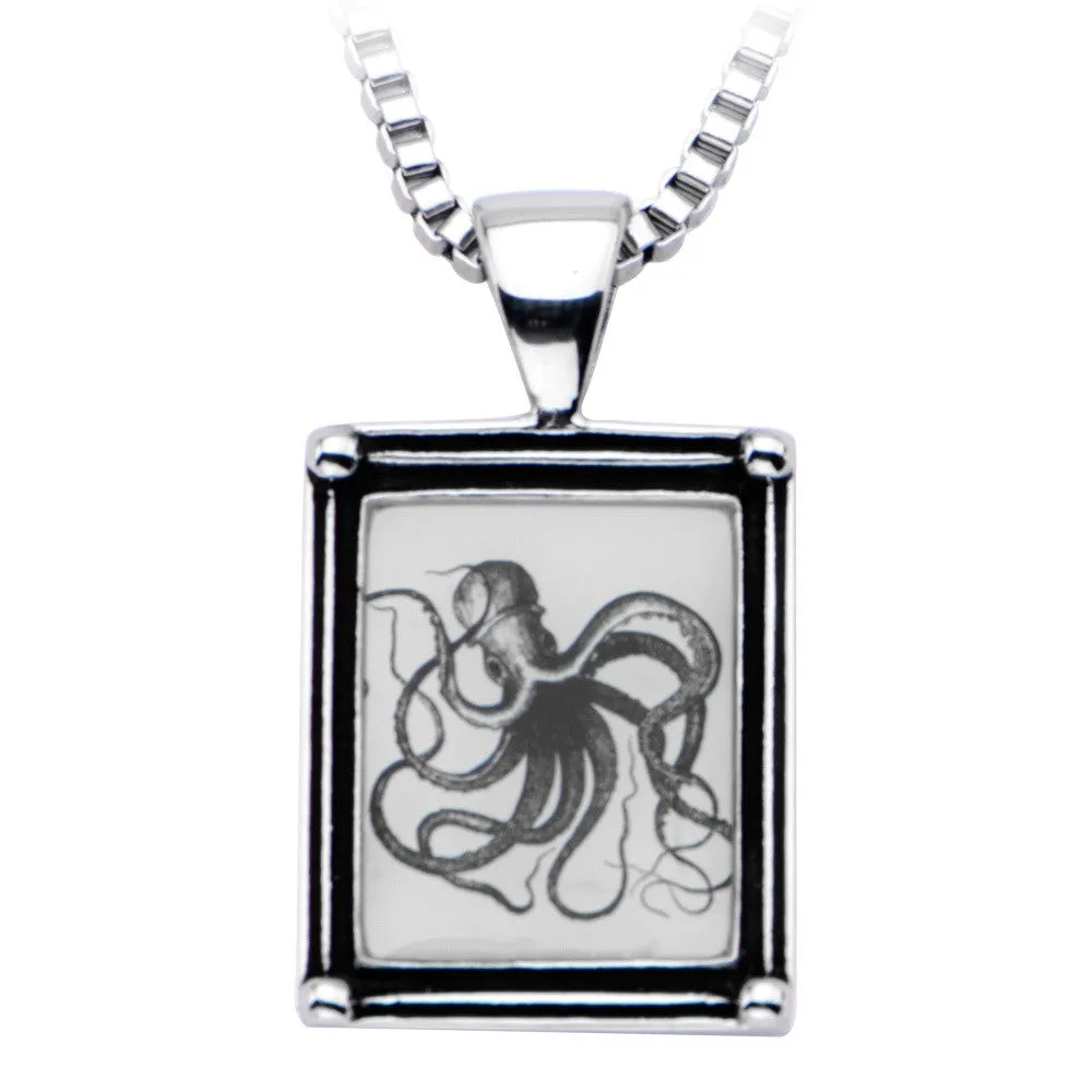 Women's Stainless Steel Necklace with Octopus Vintage Frame Pendant