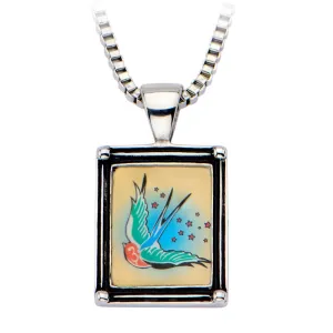 Women's Stainless Steel Necklace with Swallow Vintage Frame Pendant