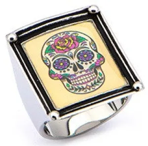 Women's Stainless Steel Sugar Skull Vintage Frame Ring