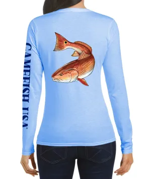 Women's UPF 50 Lightweight Microfiber Moisture Wicking Performance Fishing Shirt Redfish