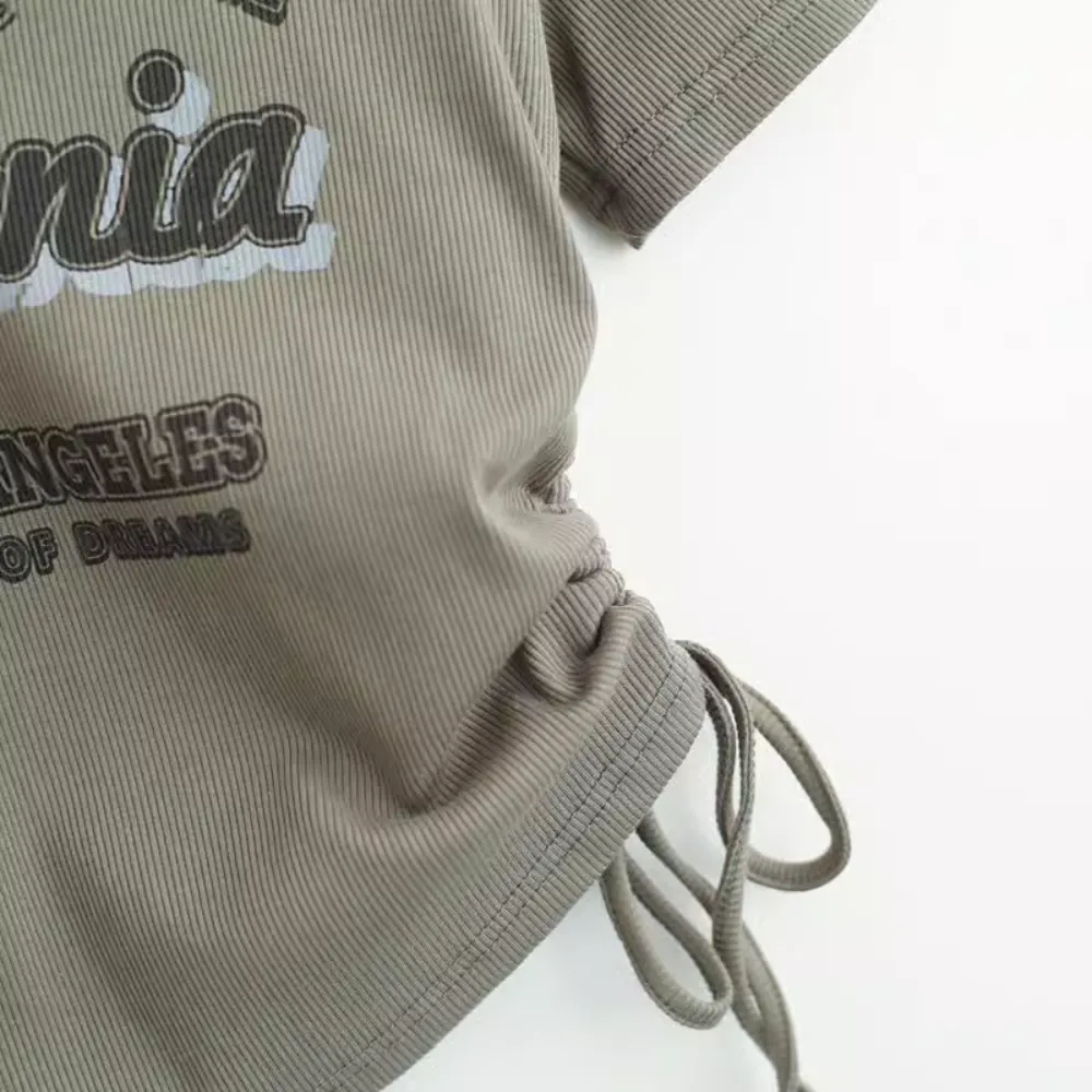 Women's Vintage Letter Drawstring T-shirt