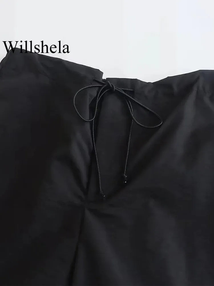 Women's Vintage Parachute Pants Chic Drawstring Trousers