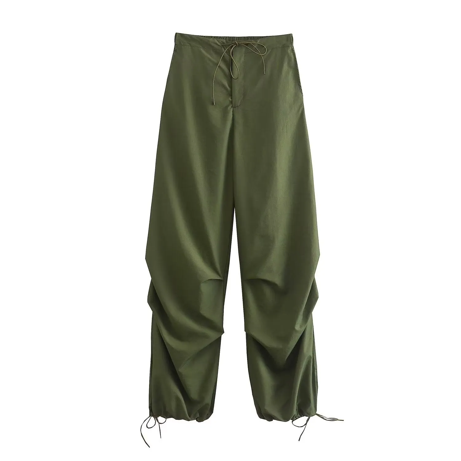 Women's Vintage Parachute Pants Chic Drawstring Trousers
