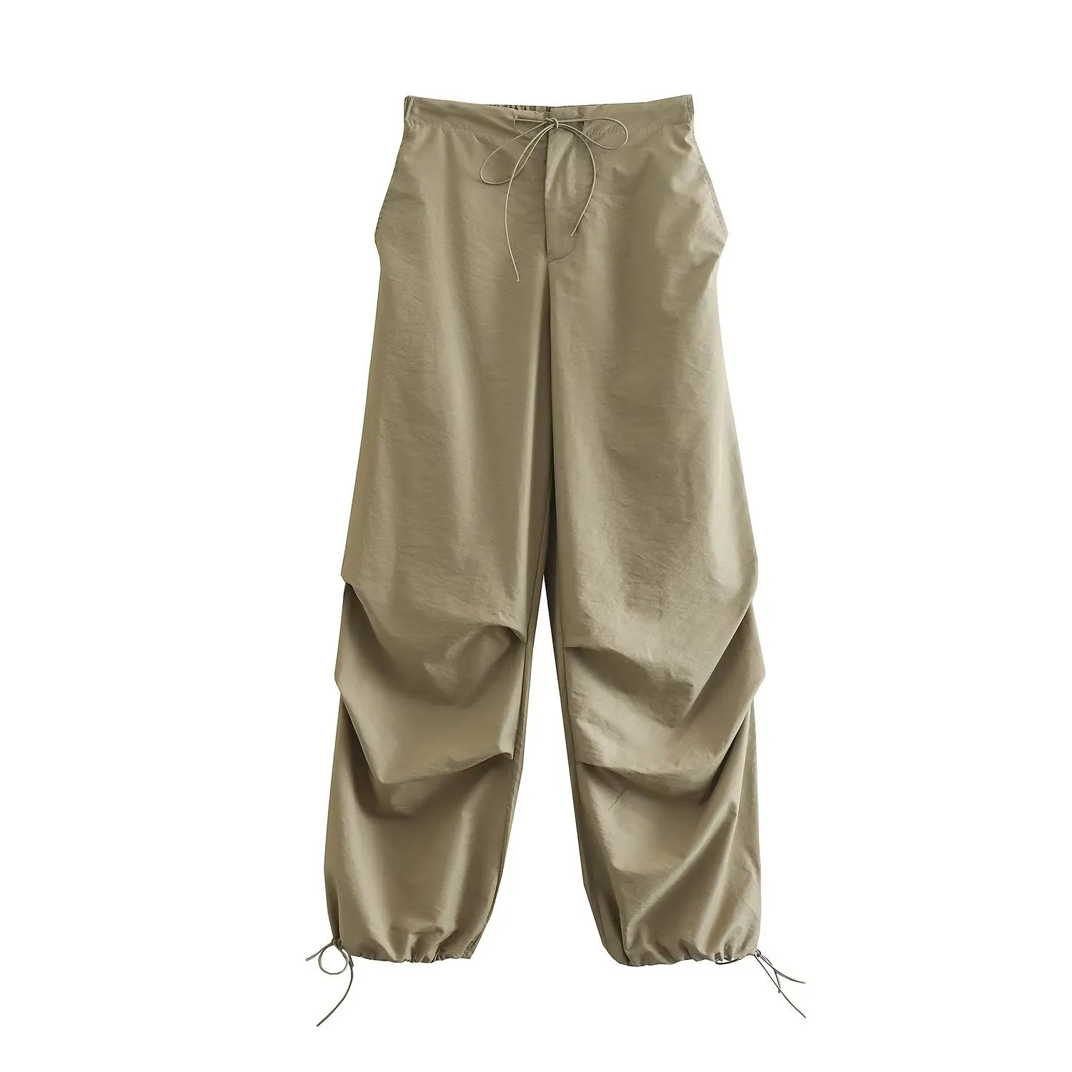 Women's Vintage Parachute Pants Chic Drawstring Trousers
