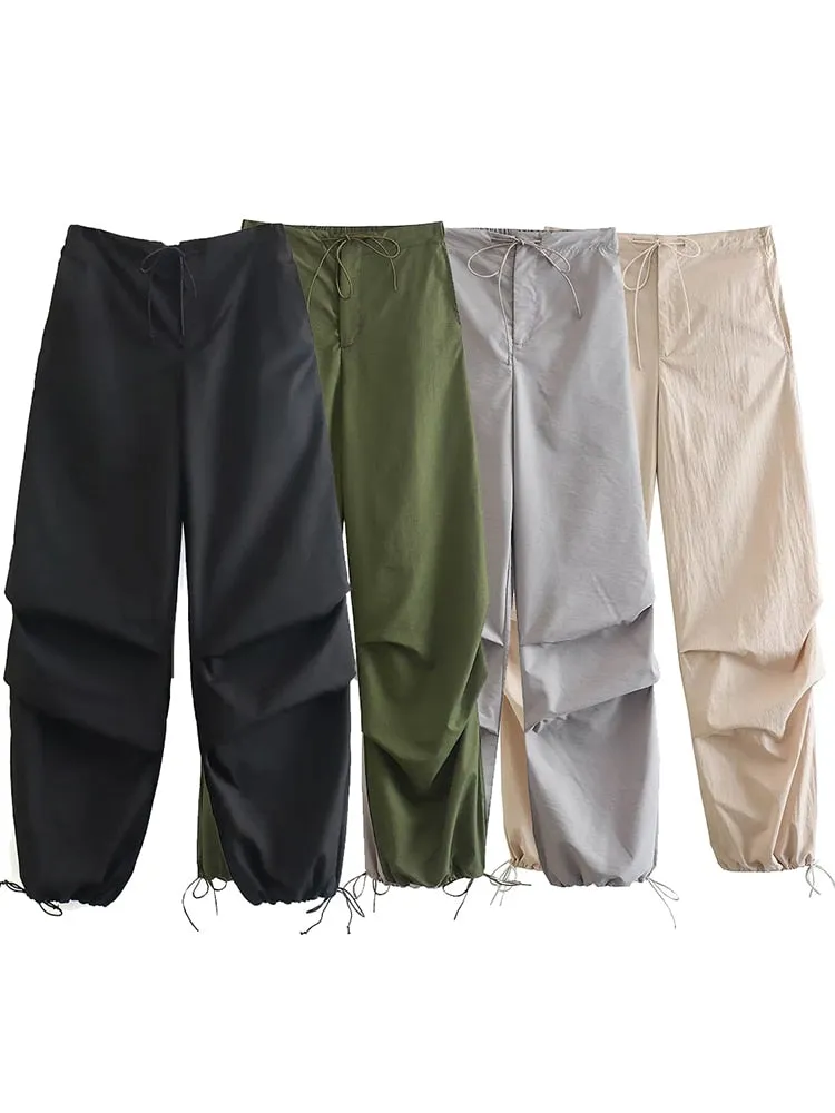 Women's Vintage Parachute Pants Chic Drawstring Trousers