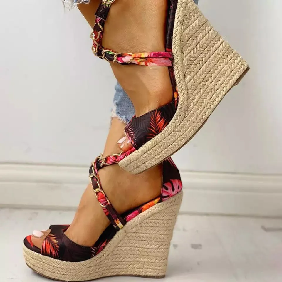 Women's Wedge Heel floral open toe summer shoes