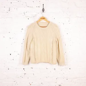 Women's Wool Aran Cropped Knit Jumper - Cream - Women's M