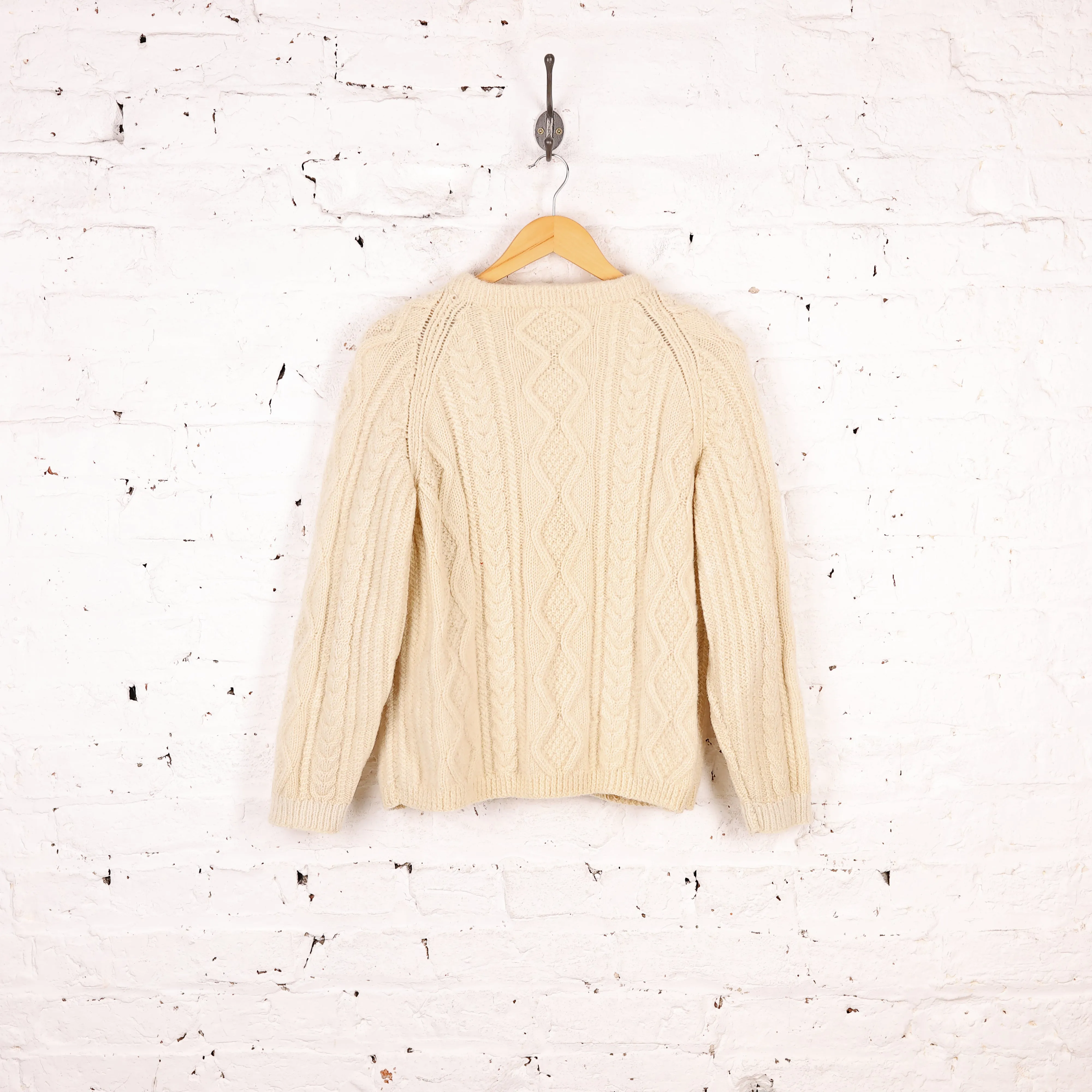 Women's Wool Aran Cropped Knit Jumper - Cream - Women's M