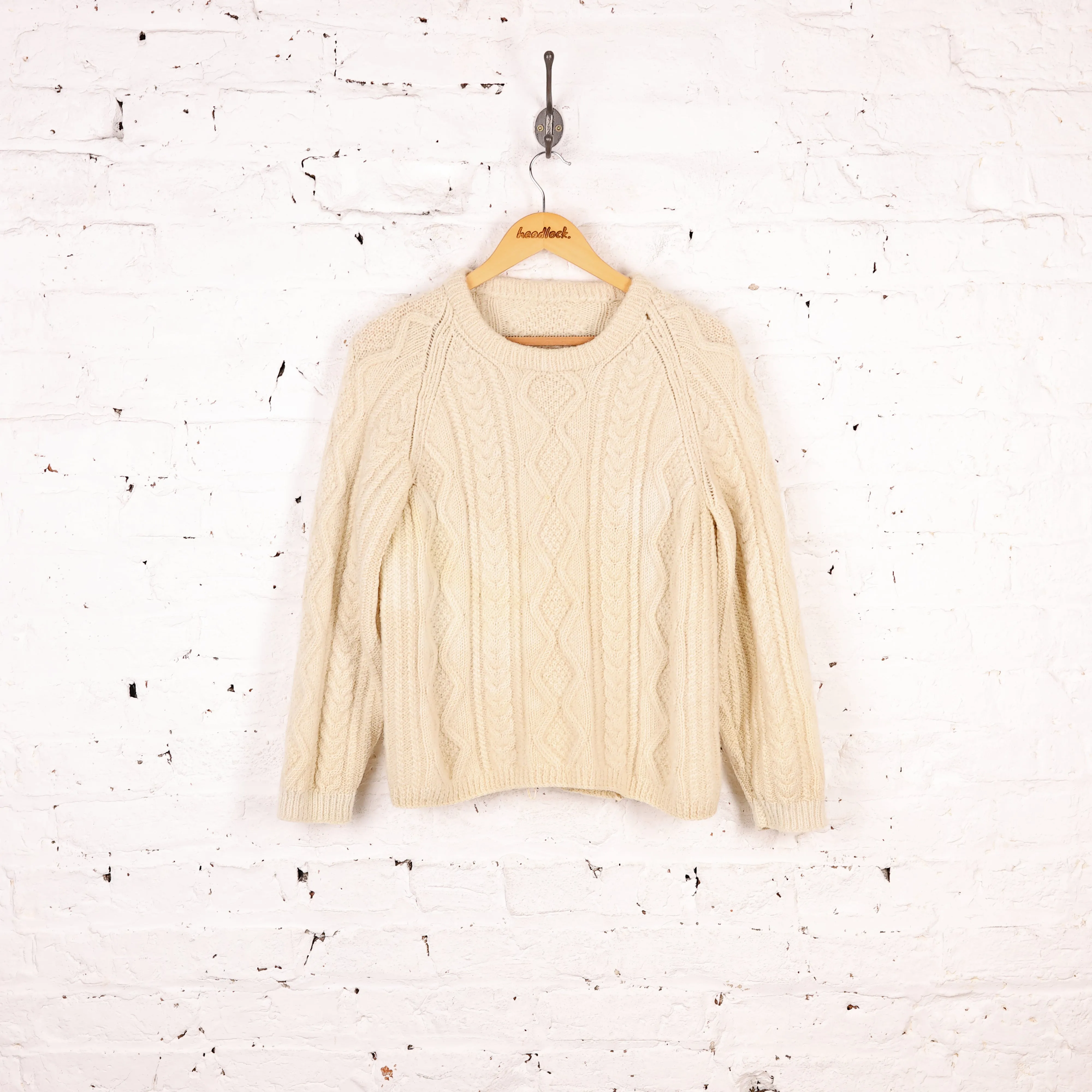 Women's Wool Aran Cropped Knit Jumper - Cream - Women's M