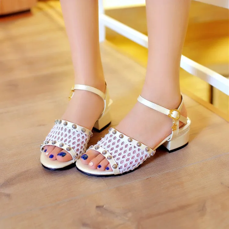 Women's's Color Block Metal Decor Buckle Strap Chunky Heel Sandals
