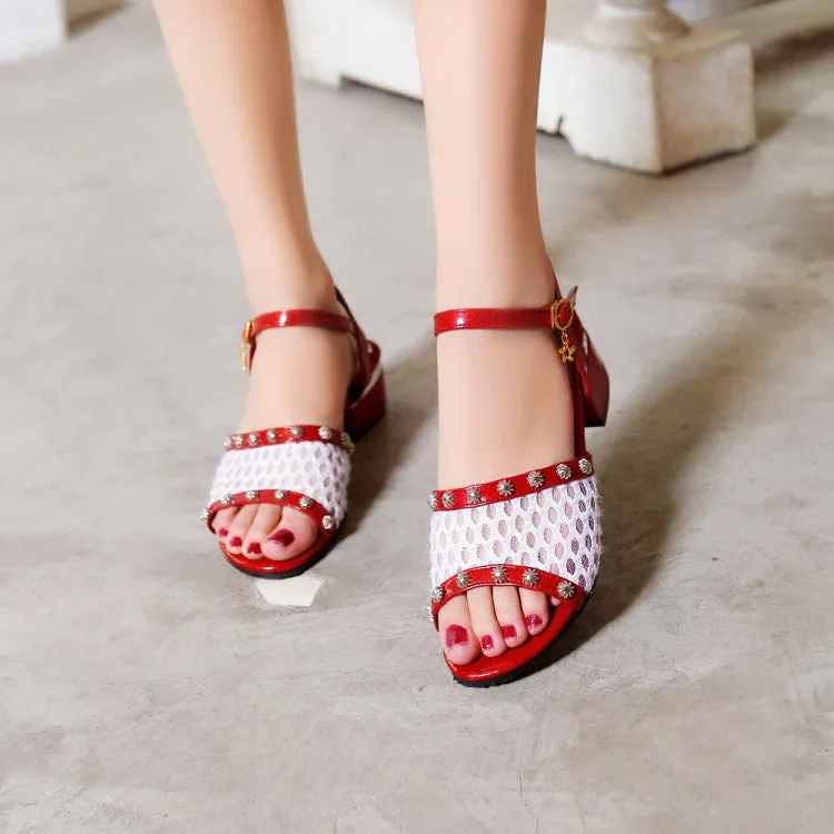 Women's's Color Block Metal Decor Buckle Strap Chunky Heel Sandals