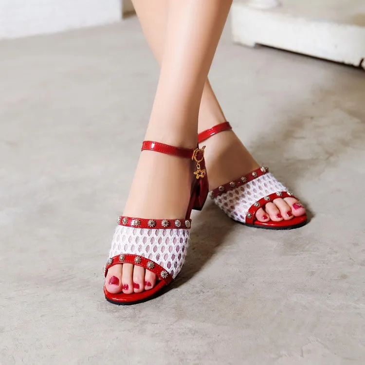 Women's's Color Block Metal Decor Buckle Strap Chunky Heel Sandals