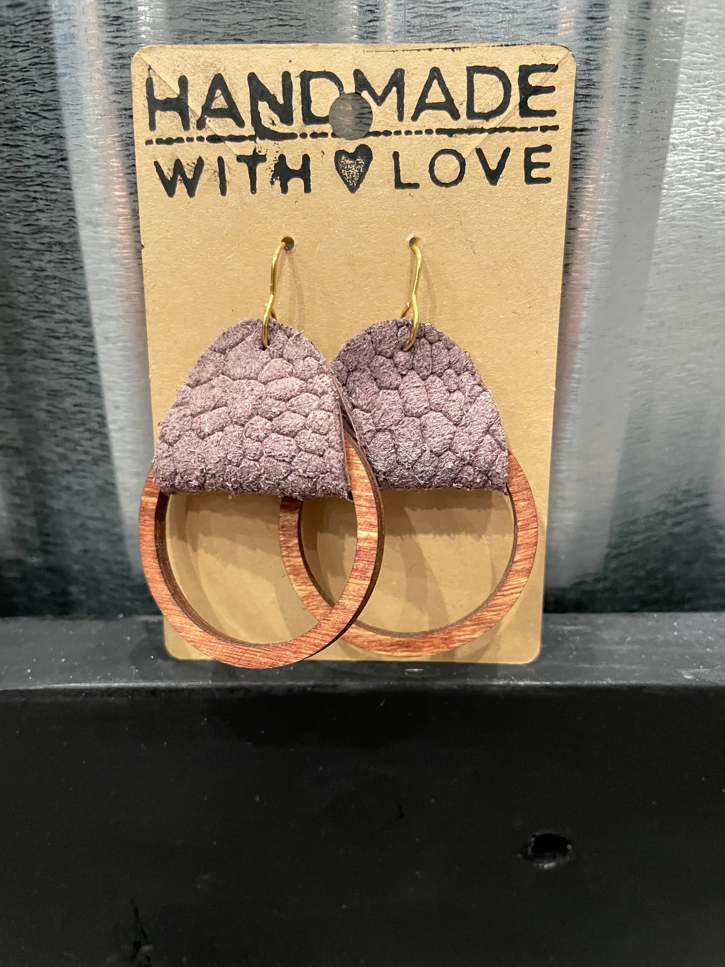 Wood Circle With Leather Earring