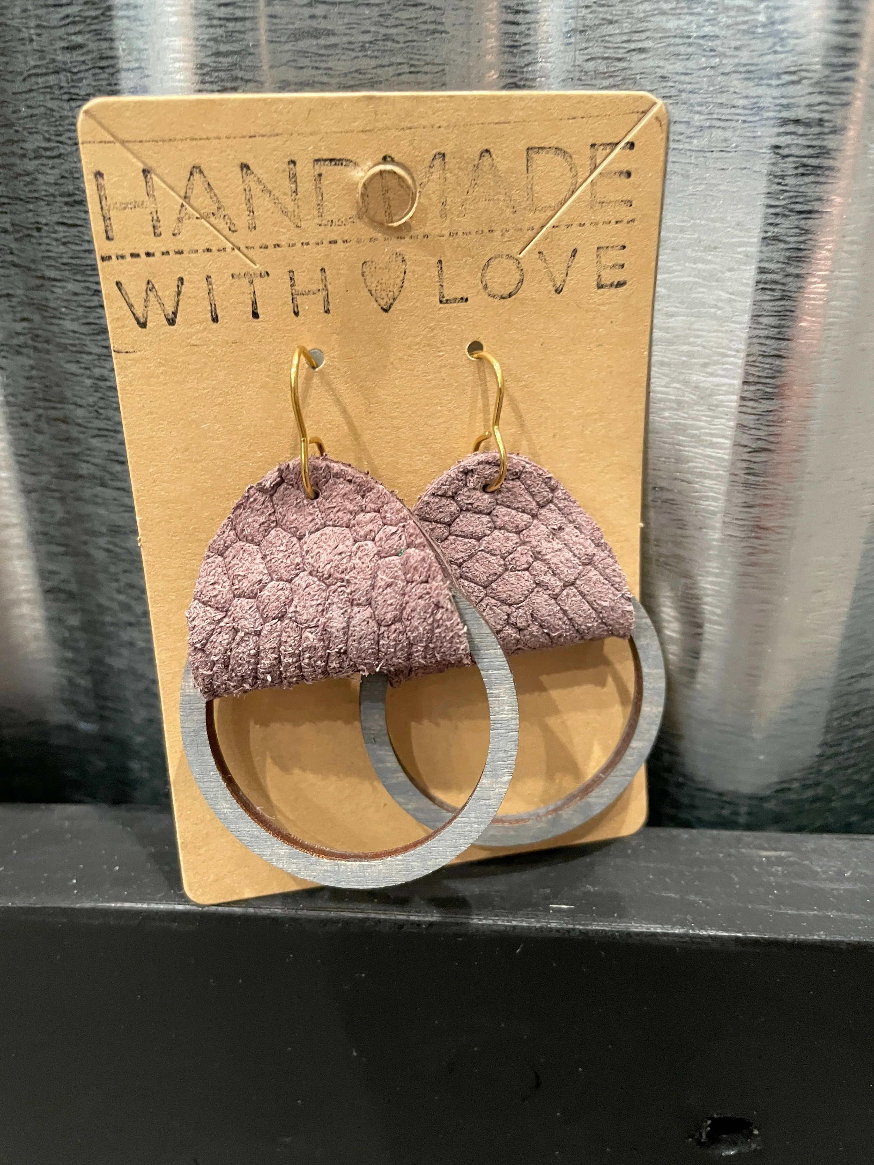 Wood Circle With Leather Earring
