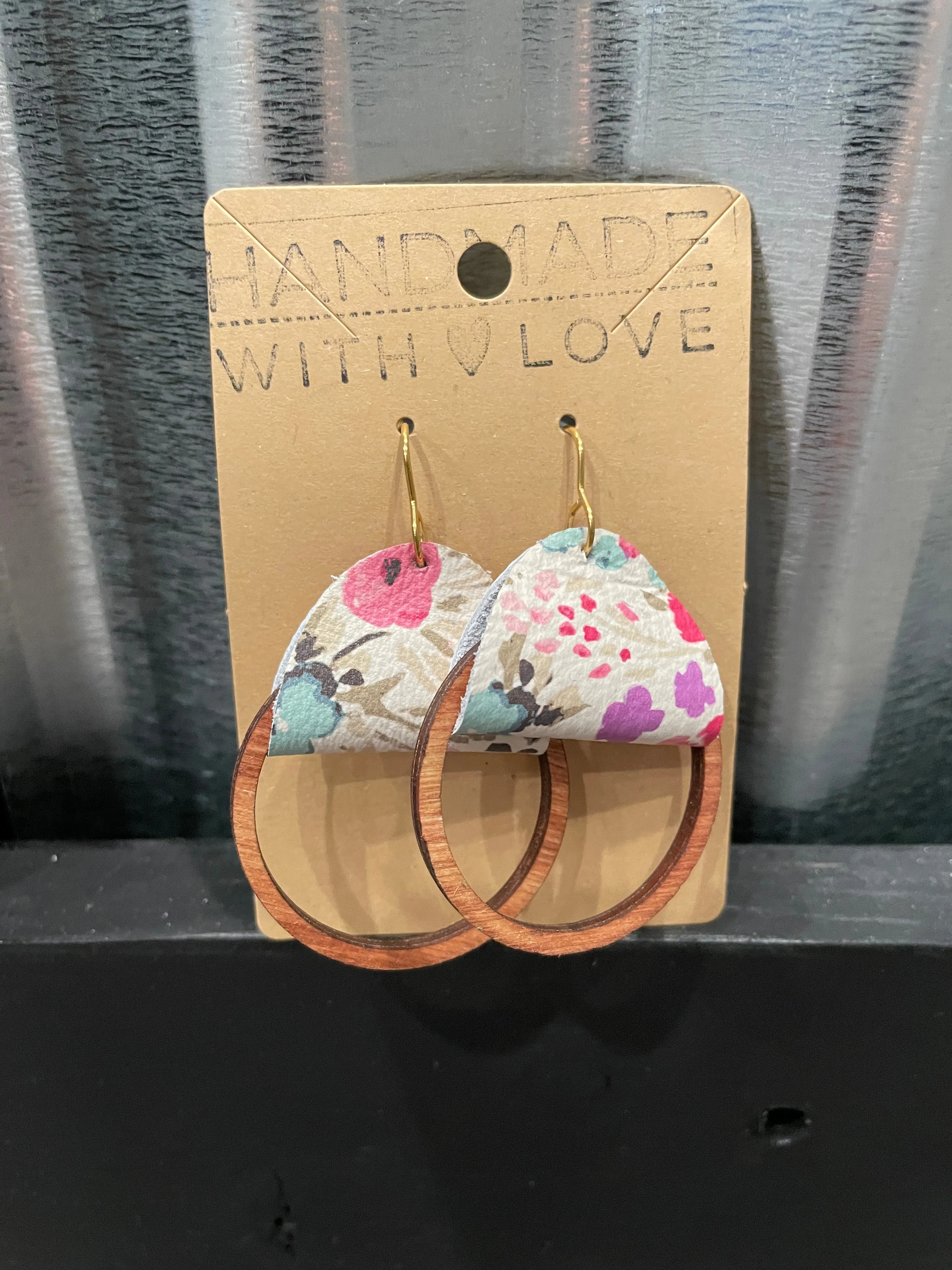 Wood Circle With Leather Earring