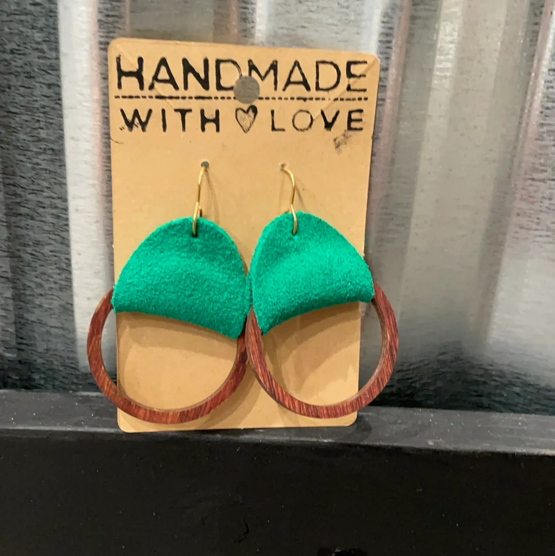 Wood Circle With Leather Earring