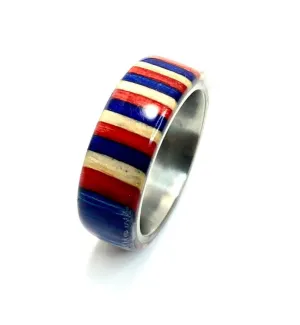 Wooden Ring | Red White and Blue Birchwood