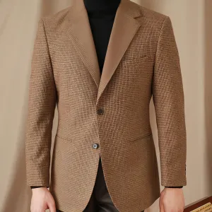 Wool Slim-fit Houndstooth Vintage Coat For Men