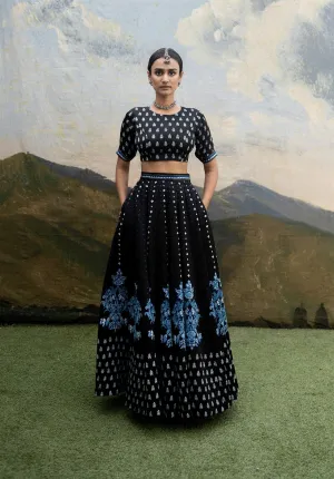 Yam   I   Camaiore Chand Lehenga LEHENGA SET  SATIN & ORGANZA (DUPATTA) BLACK An Indian Summer YAMLG05