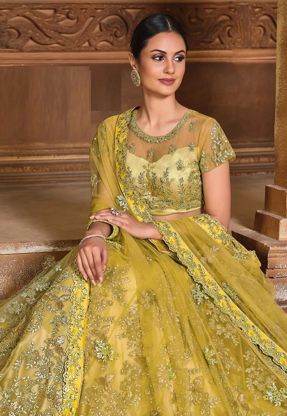Yellow Embroidered Lehenga Choli