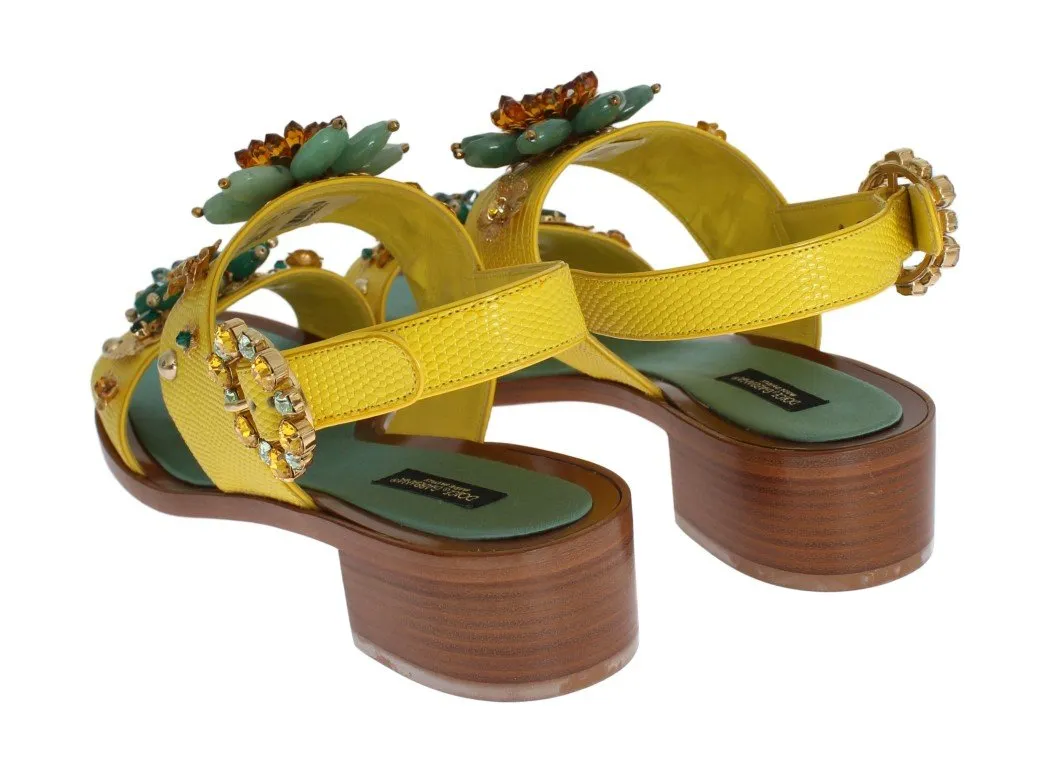 Yellow Leather Crystal Sandal Shoes