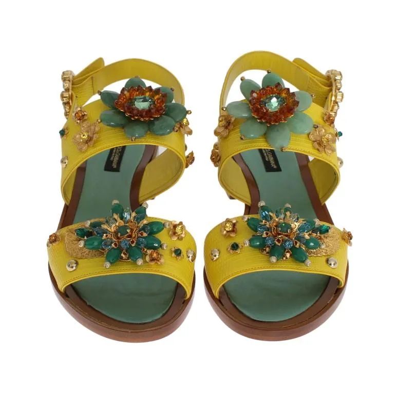 Yellow Leather Crystal Sandal Shoes