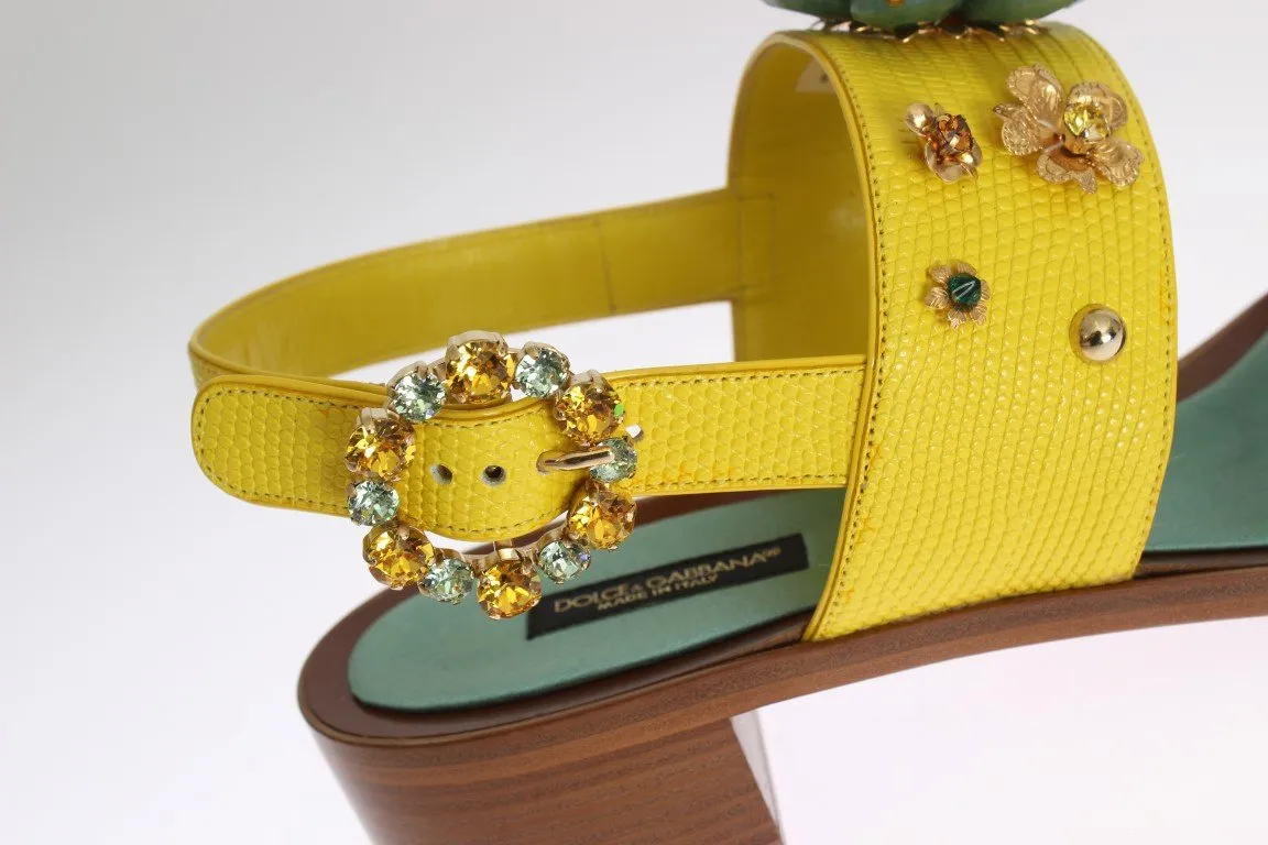 Yellow Leather Crystal Sandal Shoes