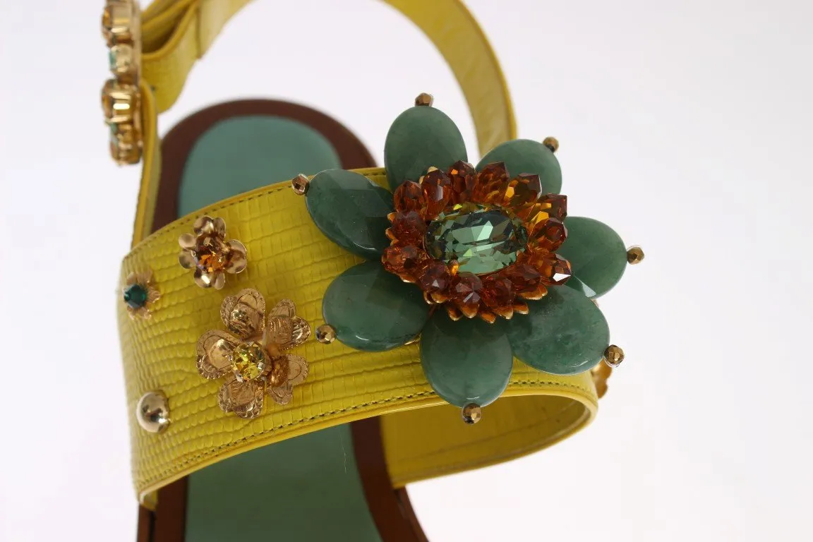 Yellow Leather Crystal Sandal Shoes