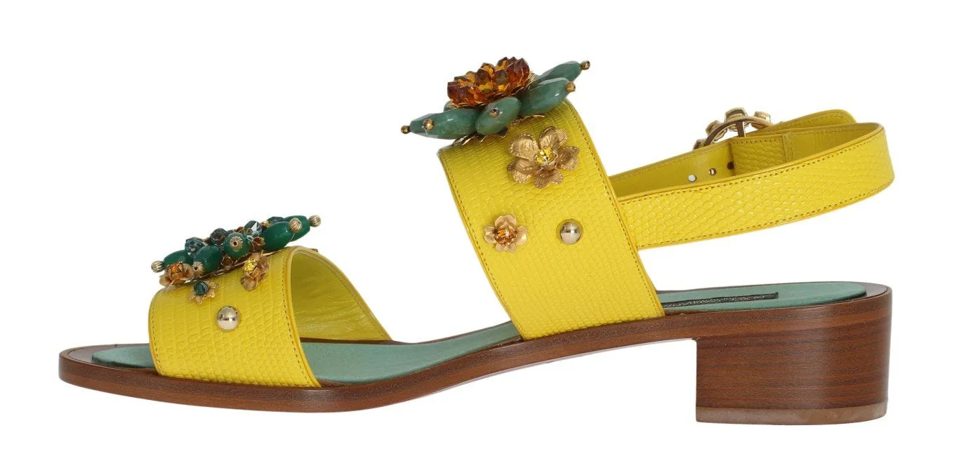 Yellow Leather Crystal Sandal Shoes