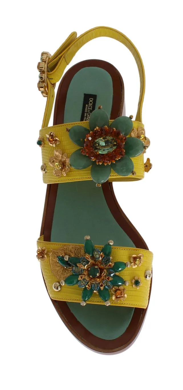 Yellow Leather Crystal Sandal Shoes