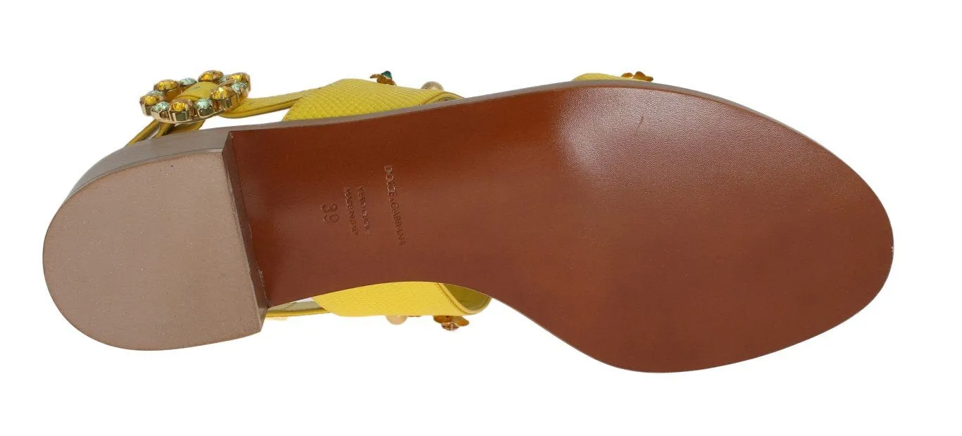 Yellow Leather Crystal Sandal Shoes