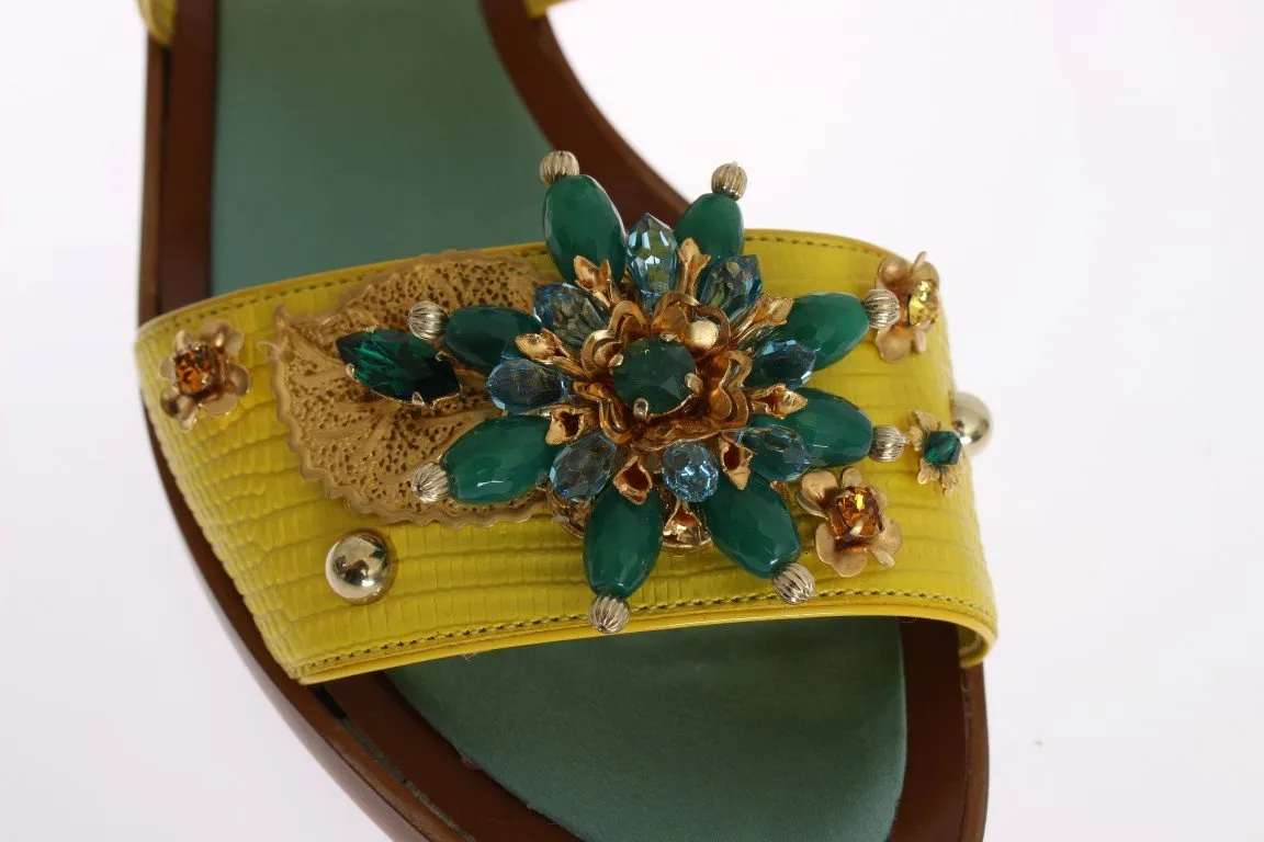 Yellow Leather Crystal Sandal Shoes