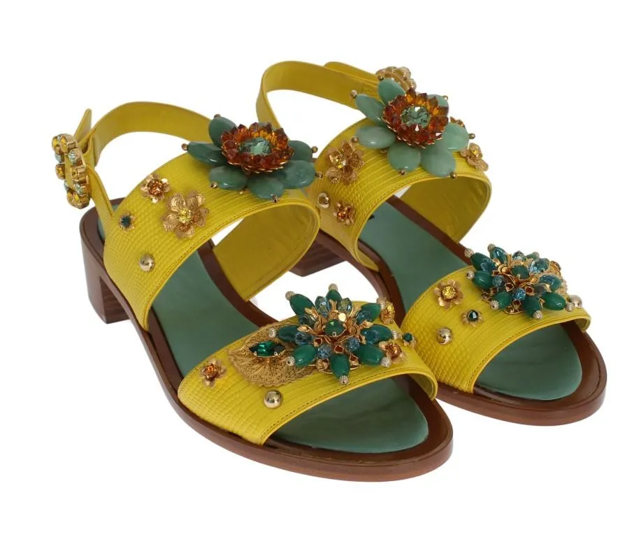 Yellow Leather Crystal Sandal Shoes