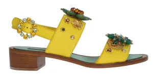 Yellow Leather Crystal Sandal Shoes